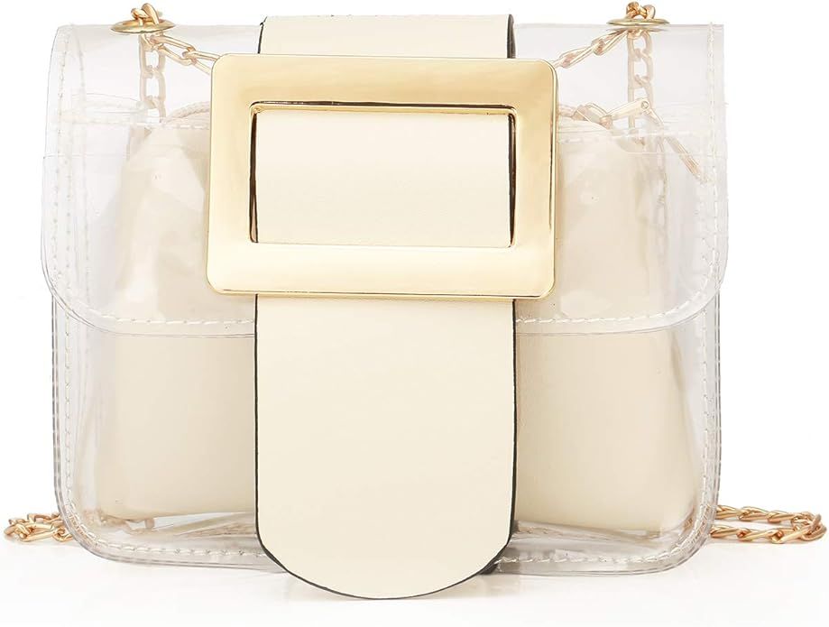 Clear Handbags 2-in-1 Tote Transparent Shoulder Bag Fashion Shoulder Crossbody Purse(White) | Amazon (US)