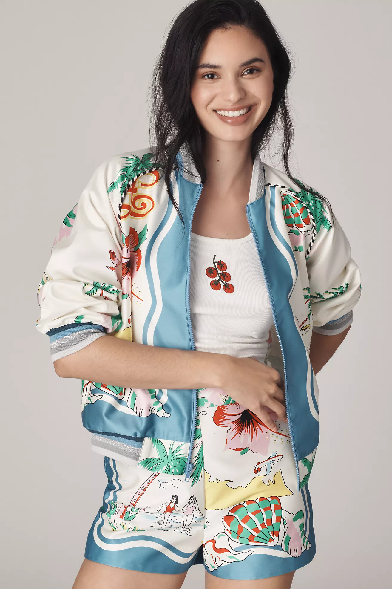 Anna Sui Florida Cotton Sateen Printed Bomber Jacket | Anthropologie (US)