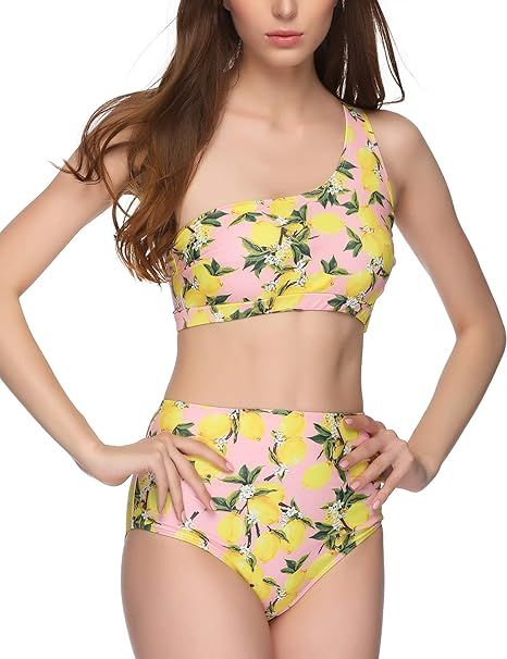 Verano Playa Women Bathing Suit Floral Printed One Shoulder Two Piece Swimsuit | Amazon (US)