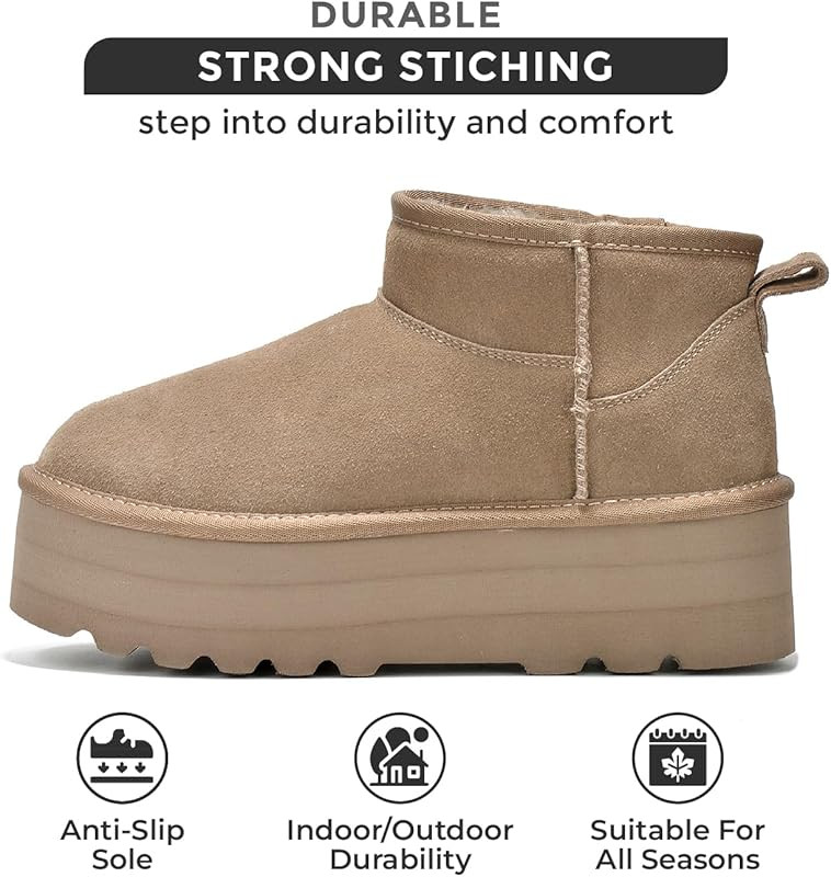 Project Cloud Mini Platform Boots for Women - Ankle Boot Fur Lined Genuine Suede Cozy Platform + ... | Amazon (US)