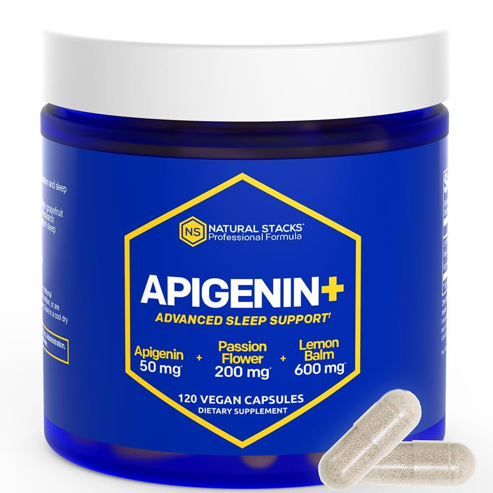 NATURAL STACKS Apigenin Supplement for Sleep - 50mg Apigenin & 600mg Lemon Balm - Melatonin Free ... | Amazon (US)