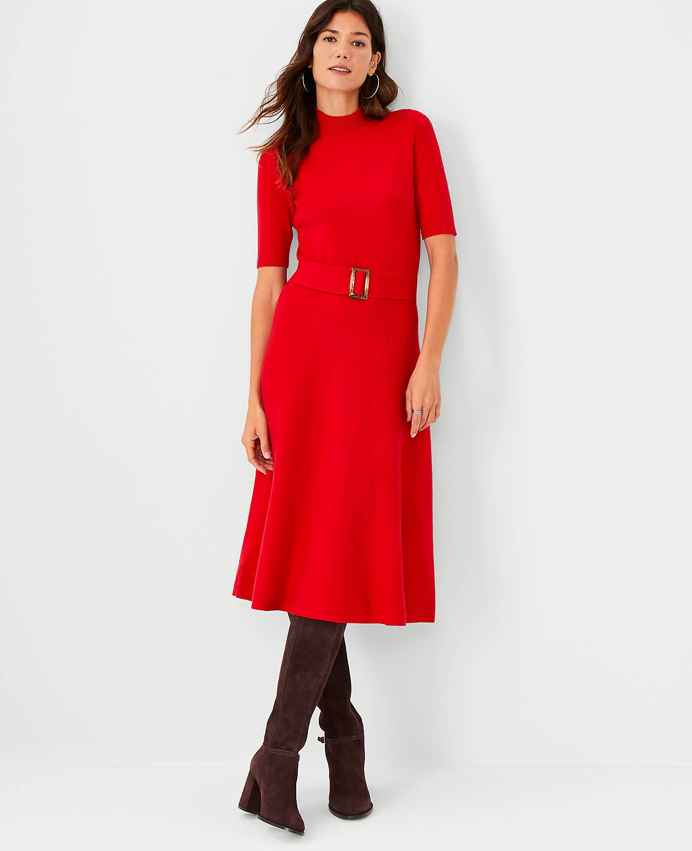 Belted Mock Neck Sweater Dress | Ann Taylor (US)