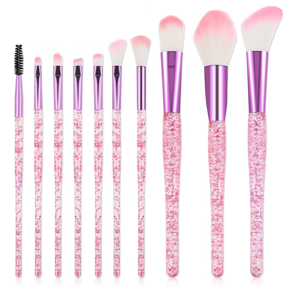 10 PCS Glitter Crystal Makeup Brush Set Cute Makeup Brushes Bling Professional Concealer Eye Shad... | Amazon (US)