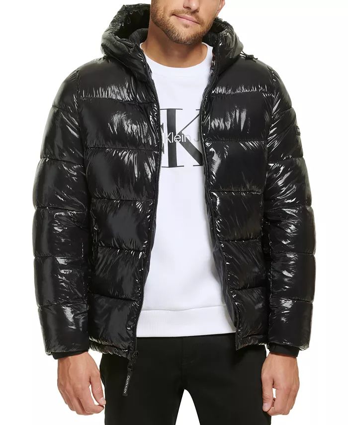 Men's High Shine Hooded Puffer Jacket | Macy's