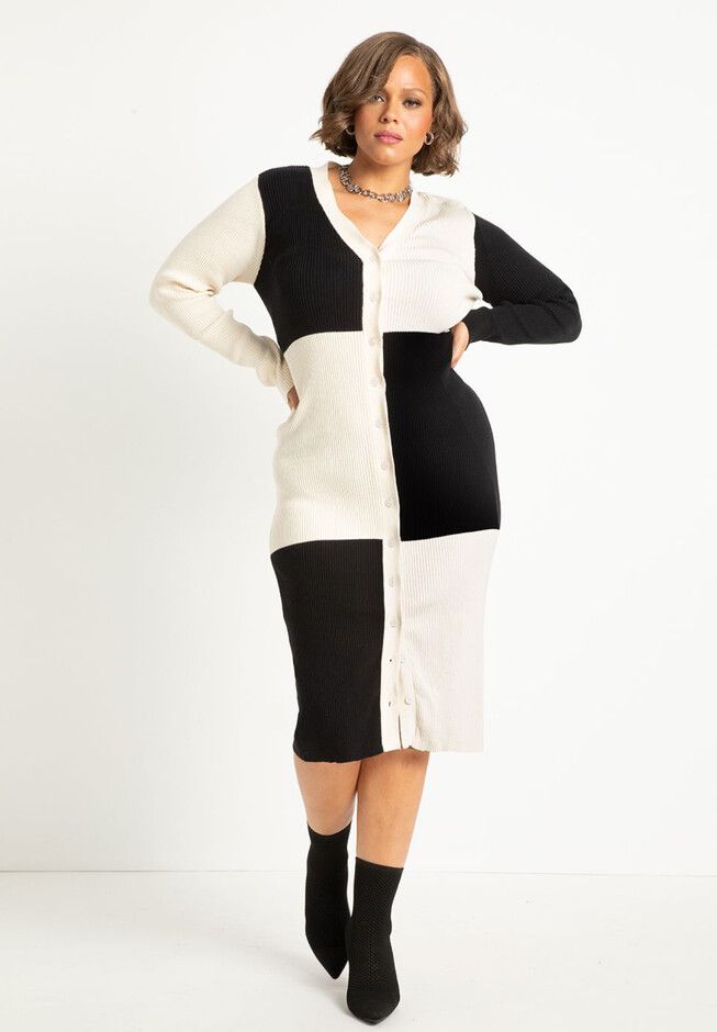 Colorblock Sweater Cardigan Dress | Eloquii