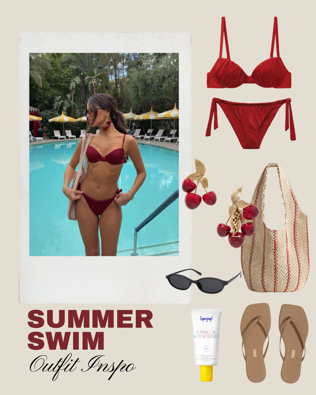 summer swim outfit inspo 🍒 swimsuit from calzedonia, straw beach bag, my fav supergoop sunscreen + amazon sunnies!

swimwear
summer outfit
beach vacation
vacation outfit inspo
summer outfit 

 #LTKgrwm #LTKootd #LTKSwim