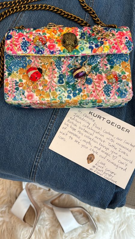 Tonight’s details to celebrate Kurt Geiger’s new floral couture line. Fabric is velvet and is adorned with the cutest embellishments like a ladybug, butterfly, flowers, and a bird. 

Floral bag, summer bag, lady bug bag. 

#LTKTravel #LTKStyleTip #LTKItBag
