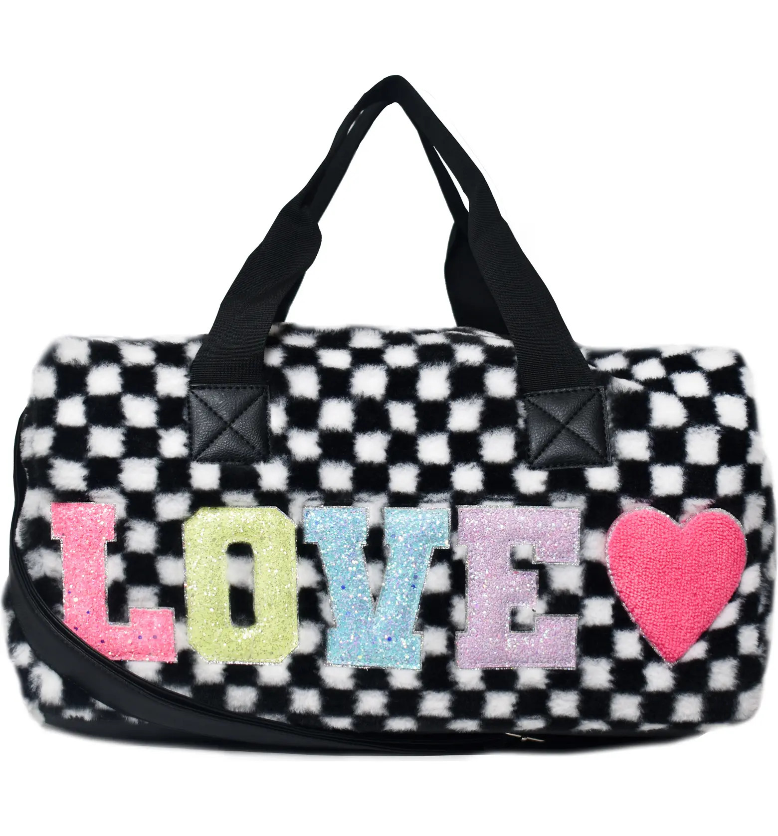 OMG Accessories Kids' Love Checkerboard Plush Faux Fur Duffle Bag | Nordstrom | Nordstrom
