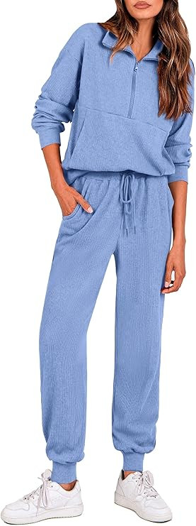 PRETTYGARDEN Women's Fall 2 Piece Lounge Sets Zip Up Sweatshirt Jogger Pants Sweat Track Suits Tr... | Amazon (US)