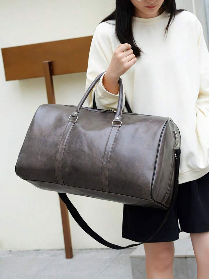 1Pc Black Travel Bag,Pu Vintage Travel Bag, Large Travel Duffel Bags For Men Overnight Weekend Ba... | SHEIN