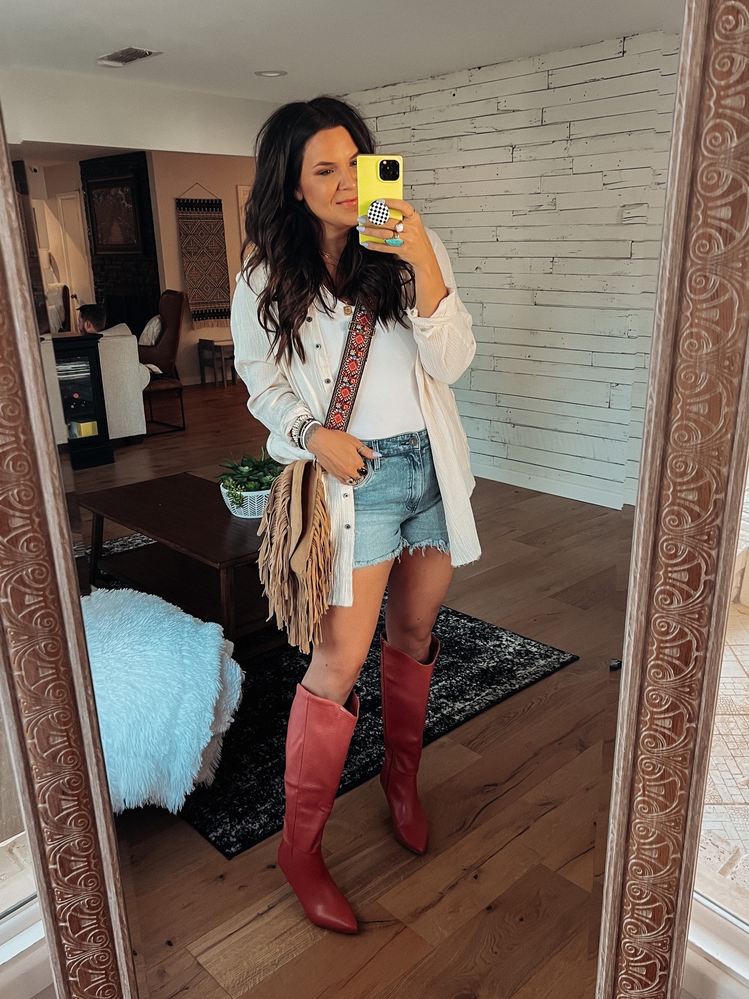 Bodysuit: XL
Tunic: XL
SHORTS: Sold out but linked similar 
Bag and strap sold separately 

#LTKshoecrush #LTKstyletip #LTKunder50