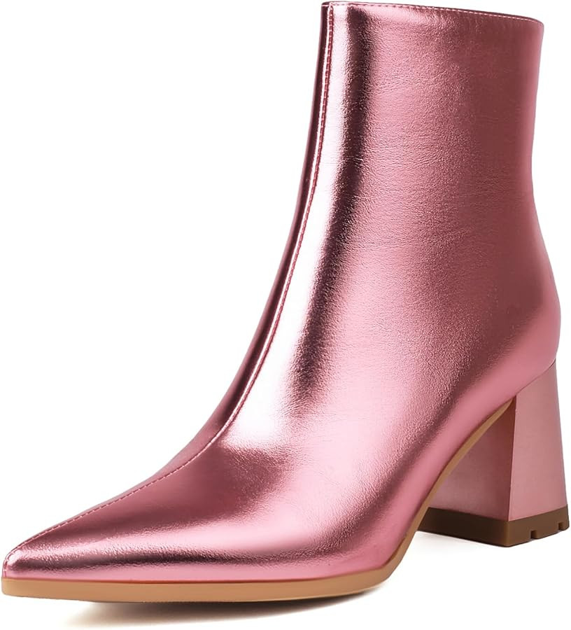 Women's Pointed Toe Boots Block Chunky Heel Ankle Booties | Amazon (US)