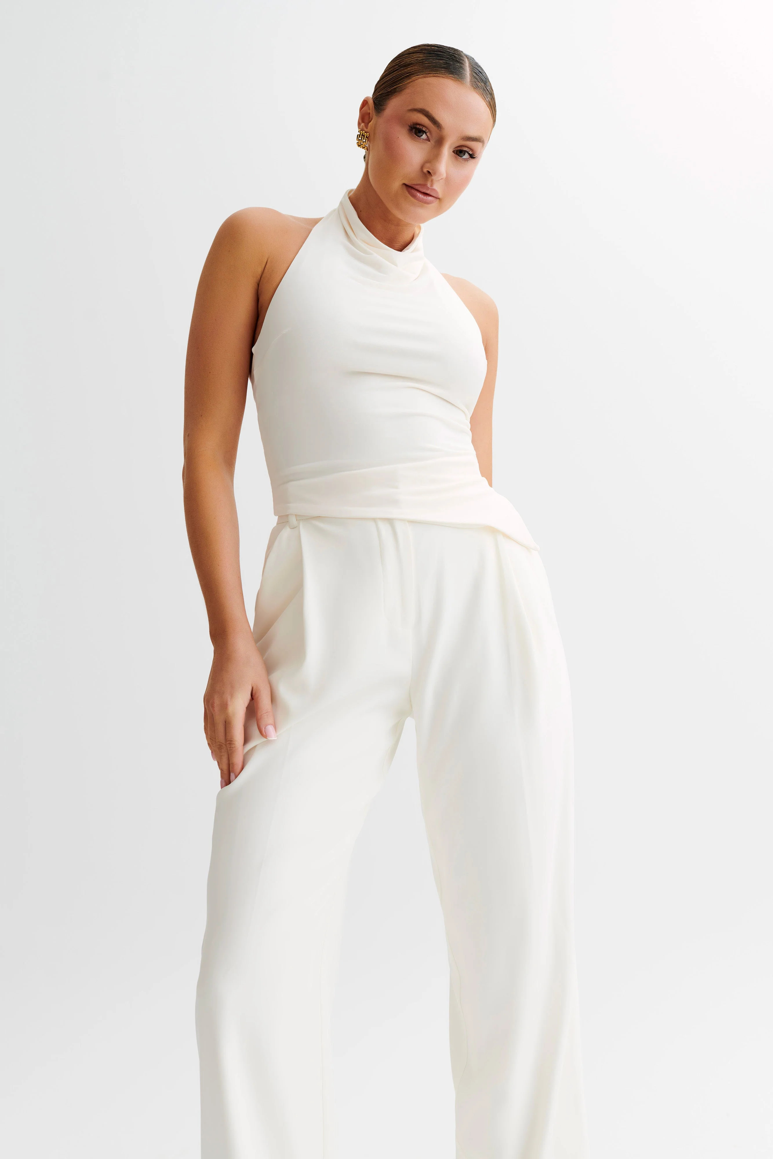 Federica Slinky Halter Neck Top - Ivory | MESHKI US