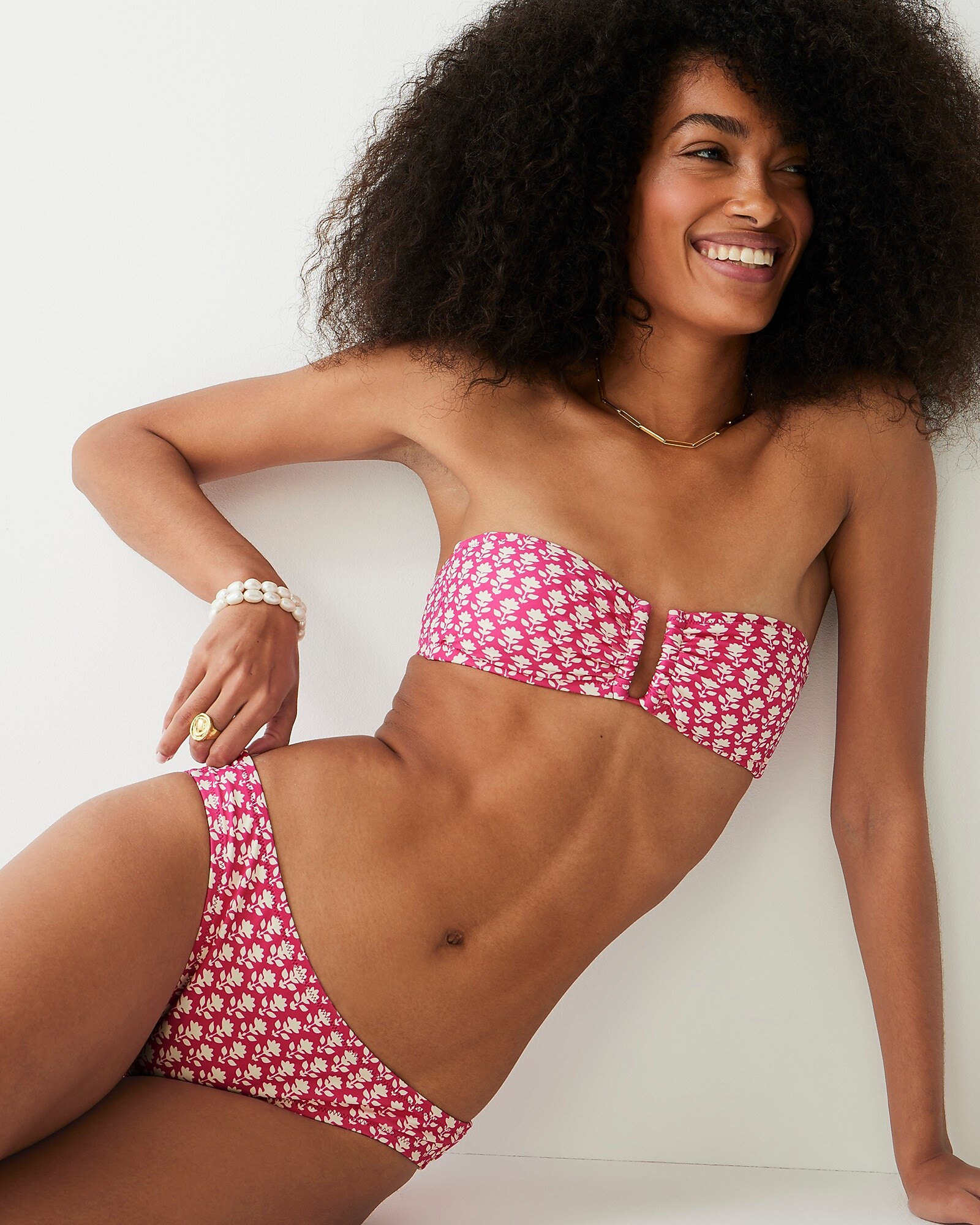U-front bandeau bikini top in pink stamp floral | J. Crew US