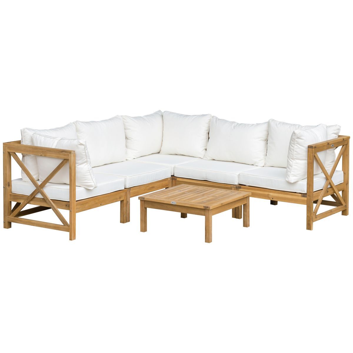 Outsunny 6 Piece Wood Patio Furniture Set, Outdoor Sectional Sofa with Cushions and Coffee Table,... | Target
