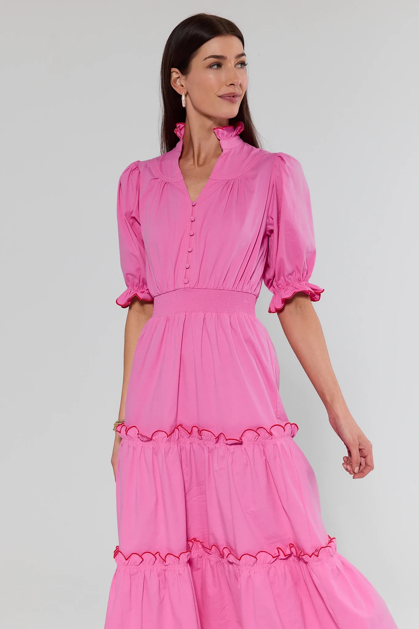 Charlotte Pink Tiered Midi Dress | Avara