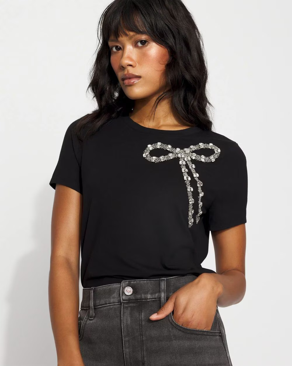 Crystal Bow Crewneck Tee | White House Black Market