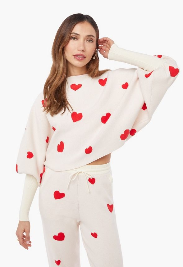 Blouson Sleeve Heart Sweater | JustFab