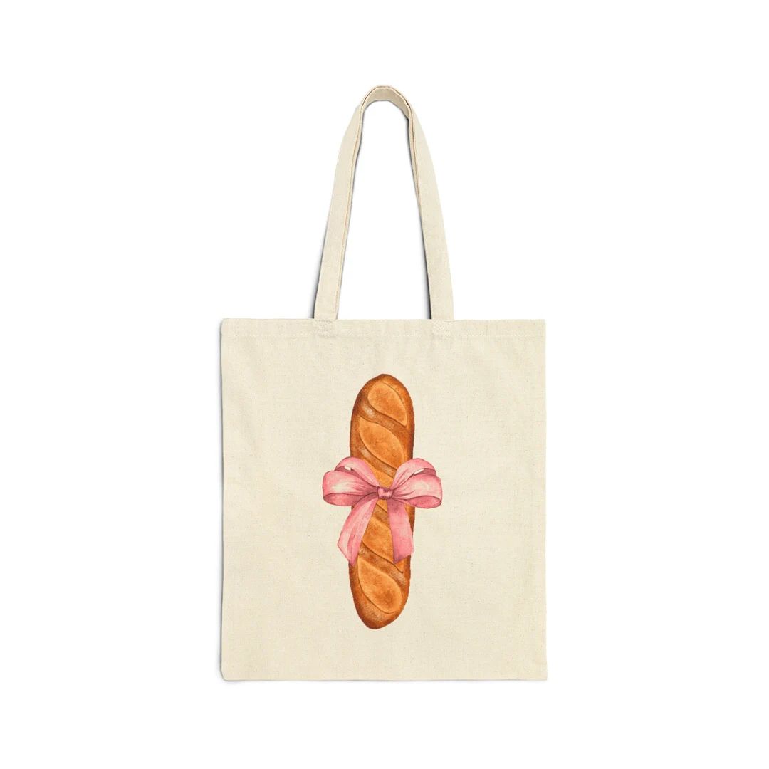 Coquette Baguette Bow Canvas Tote Bag - Etsy | Etsy (US)