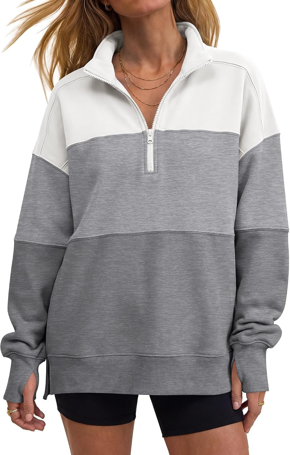 ANRABESS Women's Quarter Zip Pullover Oversized Color Block Sweatshirts | Amazon (US)