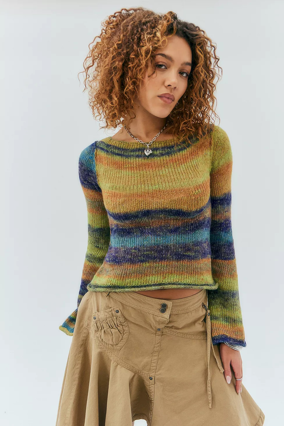 UO Space-Dye Fluted Sleeve Ribbed Knit Top | Urban Outfitters (EU)
