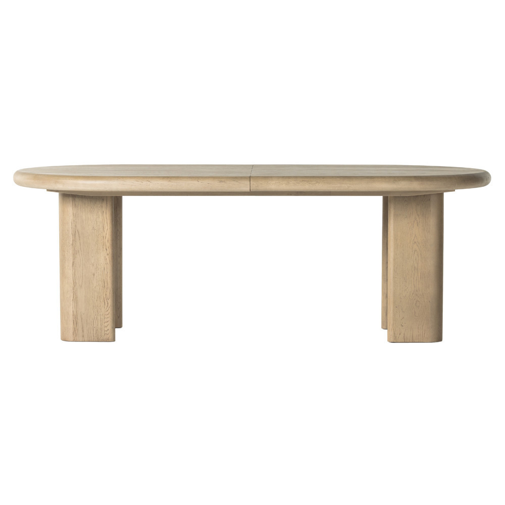 Ariane Coastal Beach Light Oak Oval Extendable Dining Table - 87-107"W | Kathy Kuo Home