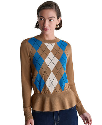 Women's Argyle Peplum Crewneck Sweater | Macy's