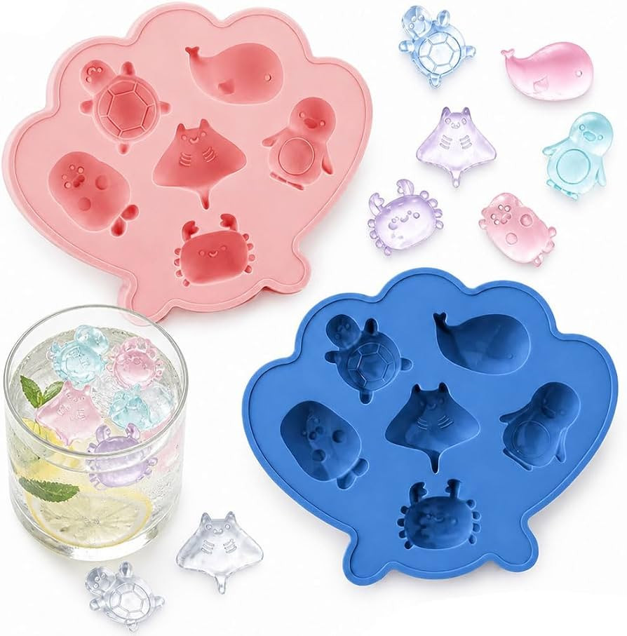 Cute Ice Cube Tray - 2 Pack Mini Silicone Ocean Animal Ice Molds Marine Life Shapes Cubes for Fre... | Amazon (US)