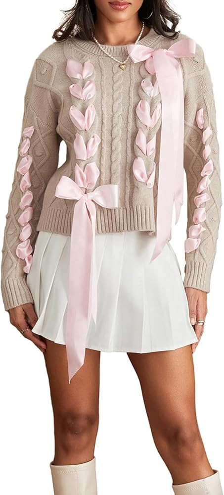 Women Y2k V Neck Sweater Retro Low Cut Long Sleeve Pullover Top E-Girl Cute Solid Loose Fit Lace ... | Amazon (US)