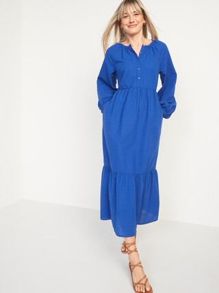 Seersucker Long-Sleeve Maxi Swing Dress for Women | Old Navy (US)