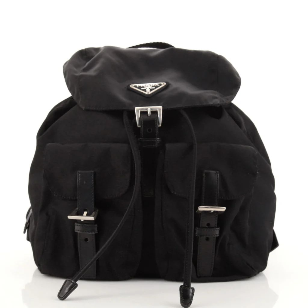 Prada Double Front Pocket Backpack Tessuto Small Black 1293132 | Rebag
