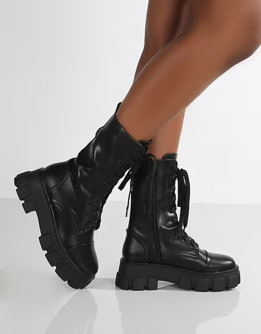 Public Desire Intention chunky lace up boots with removable pouch in black | ASOS (Global)