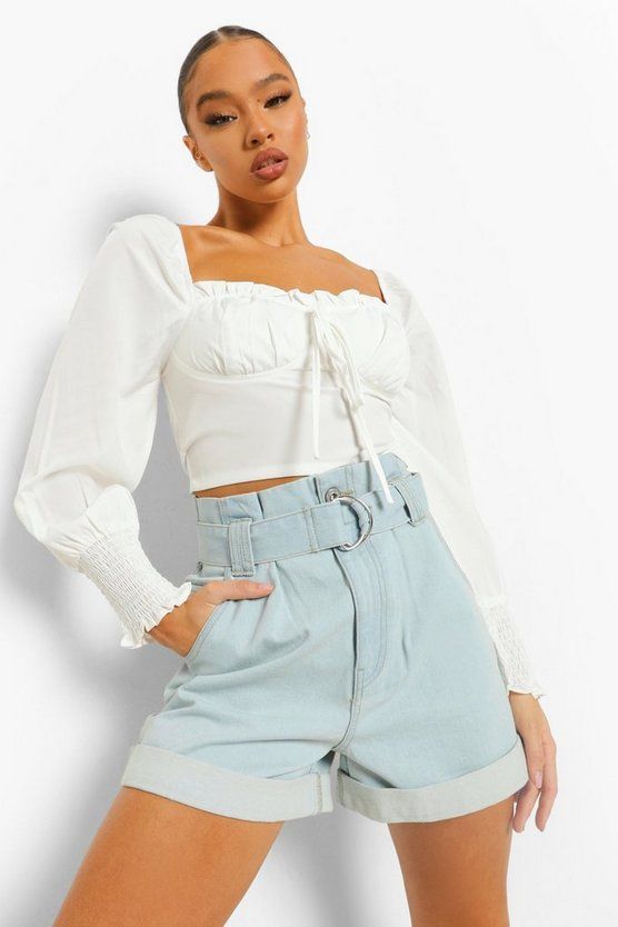 Belted Turn Up Jean Shorts | Boohoo.com (US & CA)