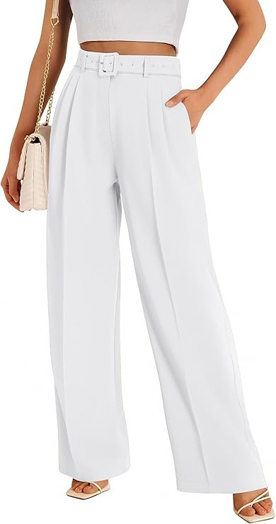 FUNYYZO Women Dress Office Pant High Waist Wide Leg Slacks Business Work Casual Long Belted Trous... | Amazon (US)