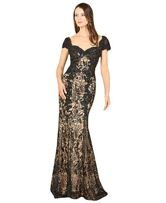 Lara Women's Long Bell Sleeve V-Neck Beaded Gown - Macy's | Macy's