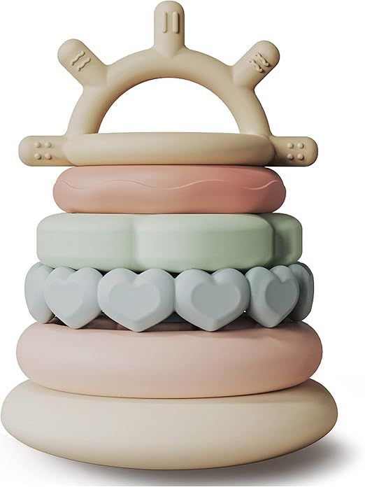 Moonkie Stacks of Circles Soft Teething Toy Educational Learning Stacking Ring Toys for Babies, 7... | Amazon (US)