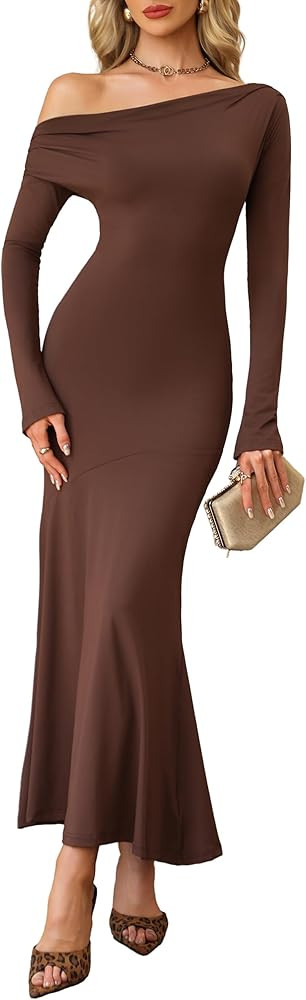 BDUCK+ Women's Off Shoulder Maxi Dress Fall 2025 Long Sleeve Bodycon Fishtail Formal Elegant Cock... | Amazon (US)