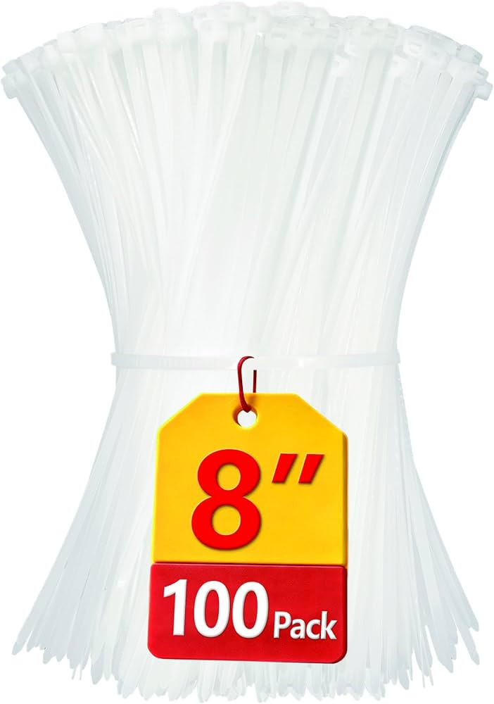 White Zip Ties 8 inch, 100 Pack, Clear Zip Ties, 40lbs Tensile Strength, White Cable Ties, Ziptie... | Amazon (US)