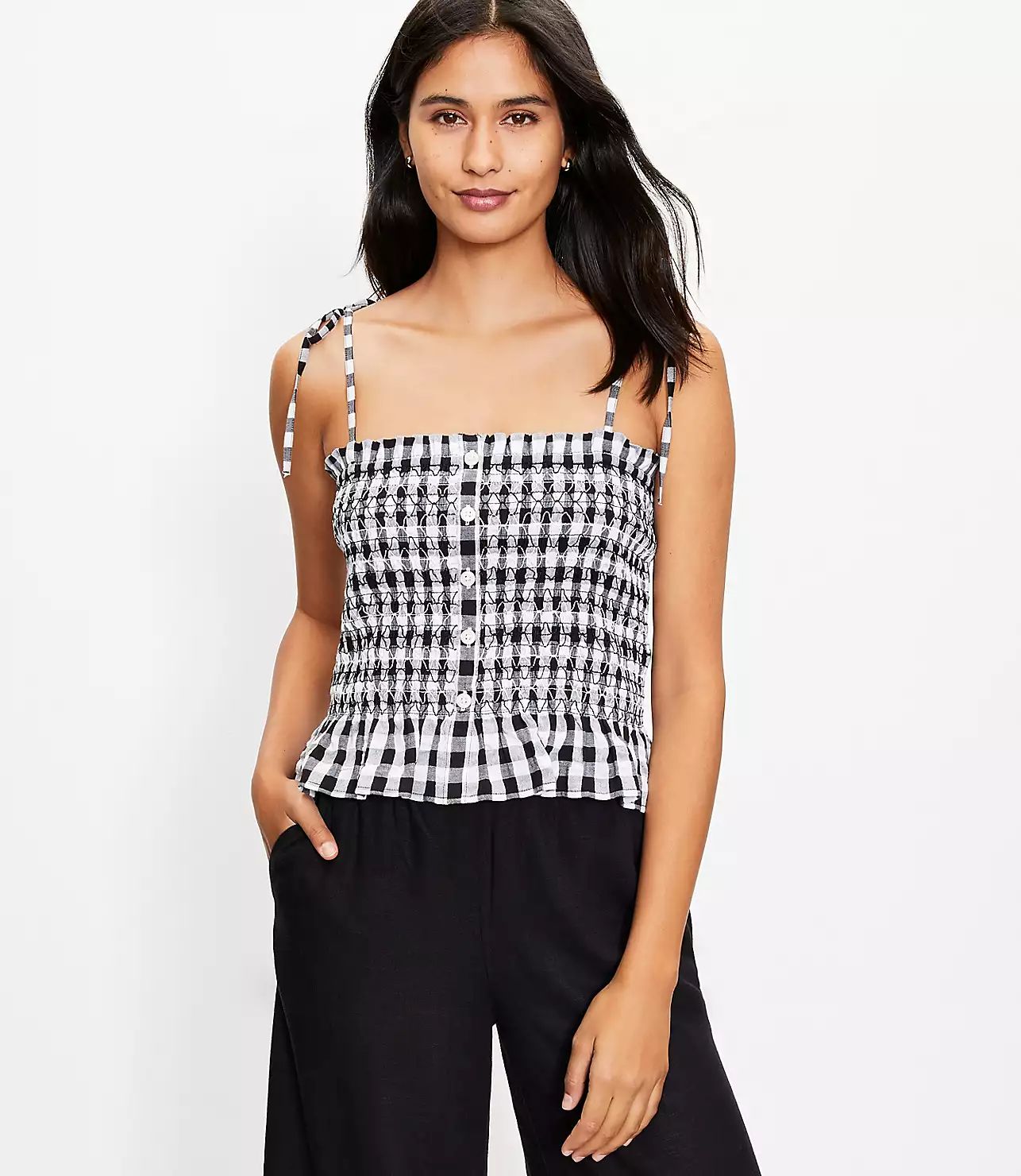 Gingham Smocked Cami | LOFT