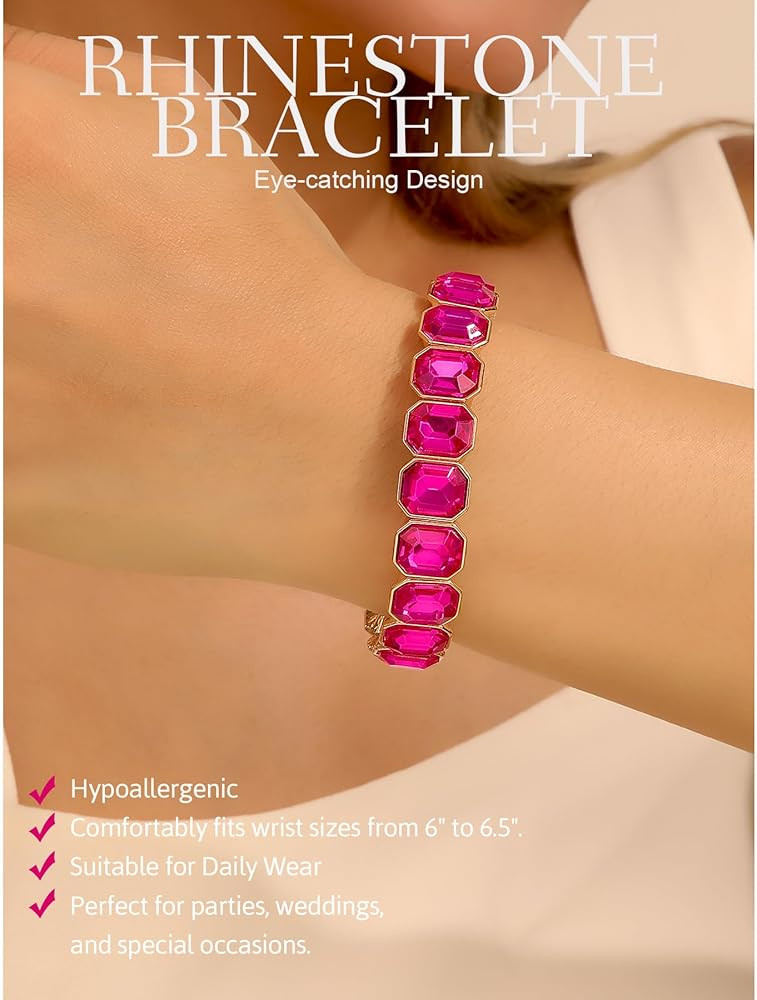 KELMALL Rhinestone Stretch Bracelet for Women, Elastic Statement Jewelry, Hypoallergenic for Dail... | Amazon (US)
