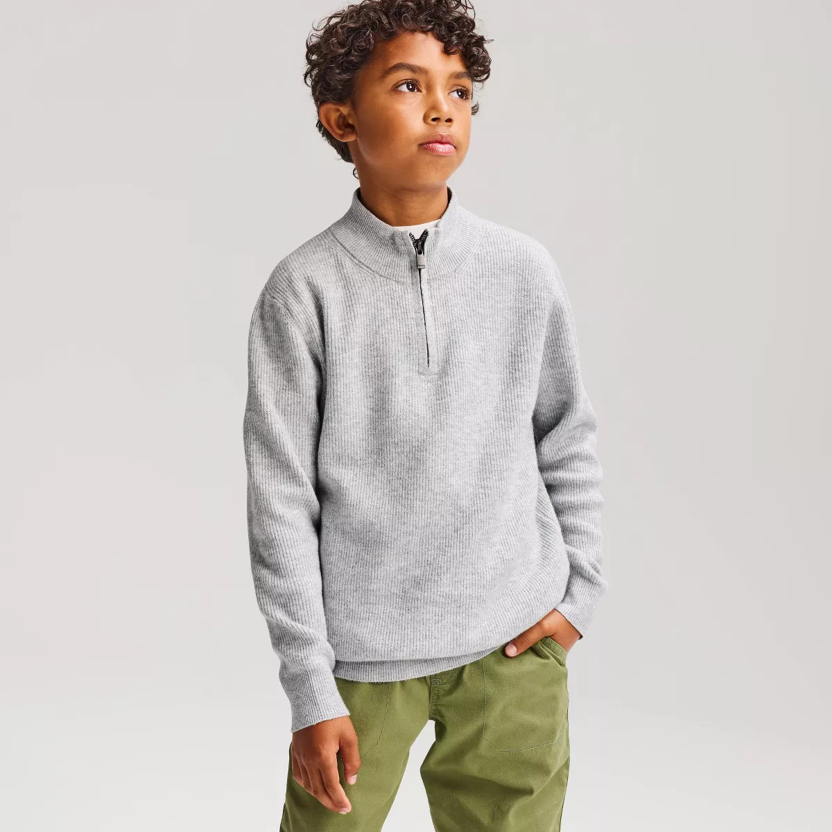 Boys' Long Sleeve Quarter Zip Mockneck Pullover Sweater - Cat & Jack\u2122 Heathered Gray XS | Target