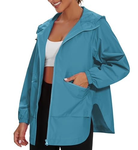 Women's Waterproof Rain Jacket Lightweight Hooded Raincoat for Hiking Travel Outdoor, Peacock Blue, XXLarge | Amazon (US)