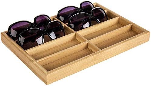 MyGift 8-Slot Sunglasses Tray, Tabletop Modern Natural Bamboo Sunglasses Storage Case, Eyewear Re... | Amazon (US)