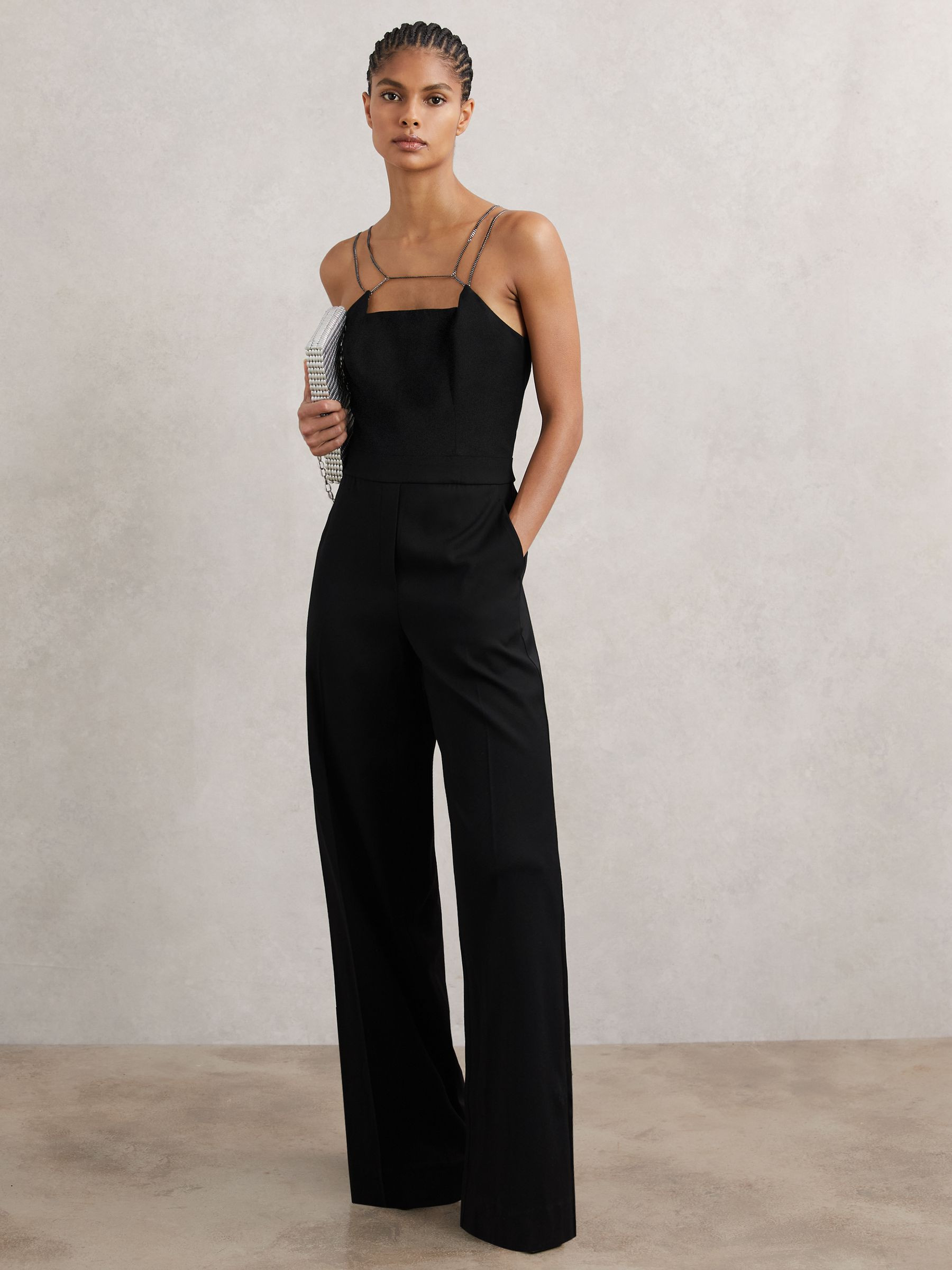 Reiss Chain-Strap Wide-Leg Jumpsuit in Black | REISS | Reiss US