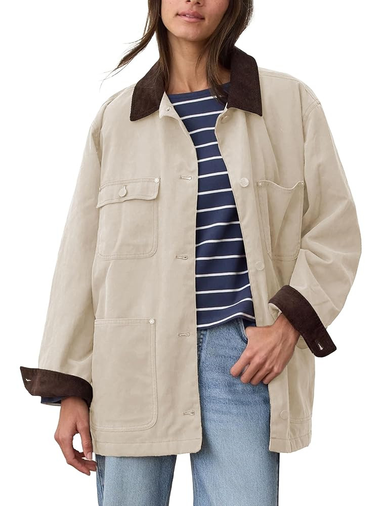 Barn Jackets for Women 2025 Fall Oversized Utility Cotton Coat Corduroy Collar Vintage Workwear w... | Amazon (US)