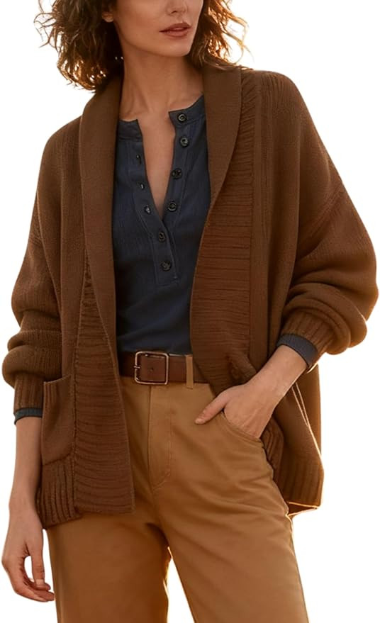 Xiaoxuemeng Womens Cardigan Sweater Open Front Shawl Collar Cardigan Jackets Ribbed Knit Outwear ... | Amazon (US)