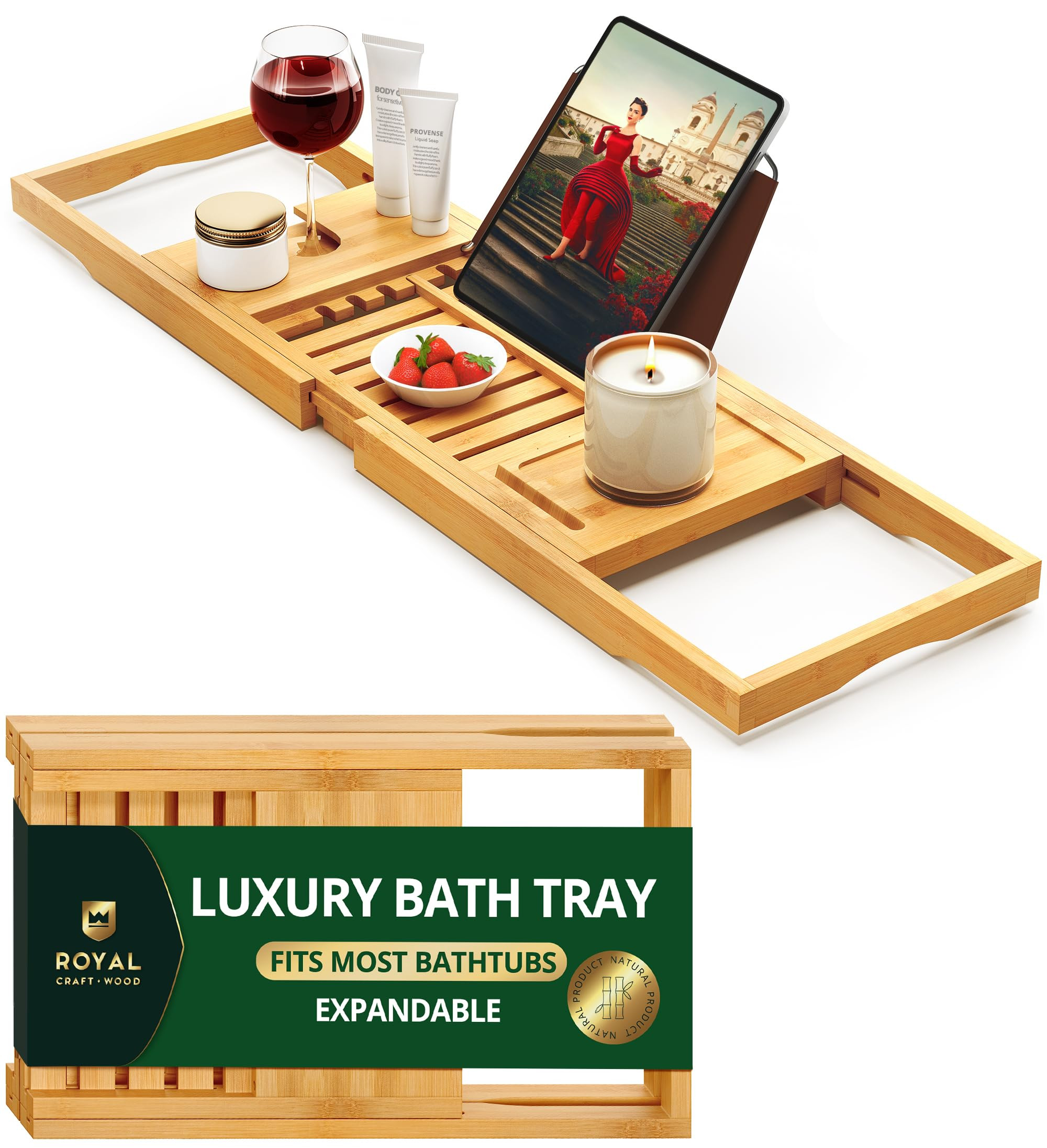 ROYAL CRAFT WOOD Premium Foldable Bathtub Tray Caddy - Wood Bath Tray for Tub, Bamboo Shelf, Expa... | Amazon (US)
