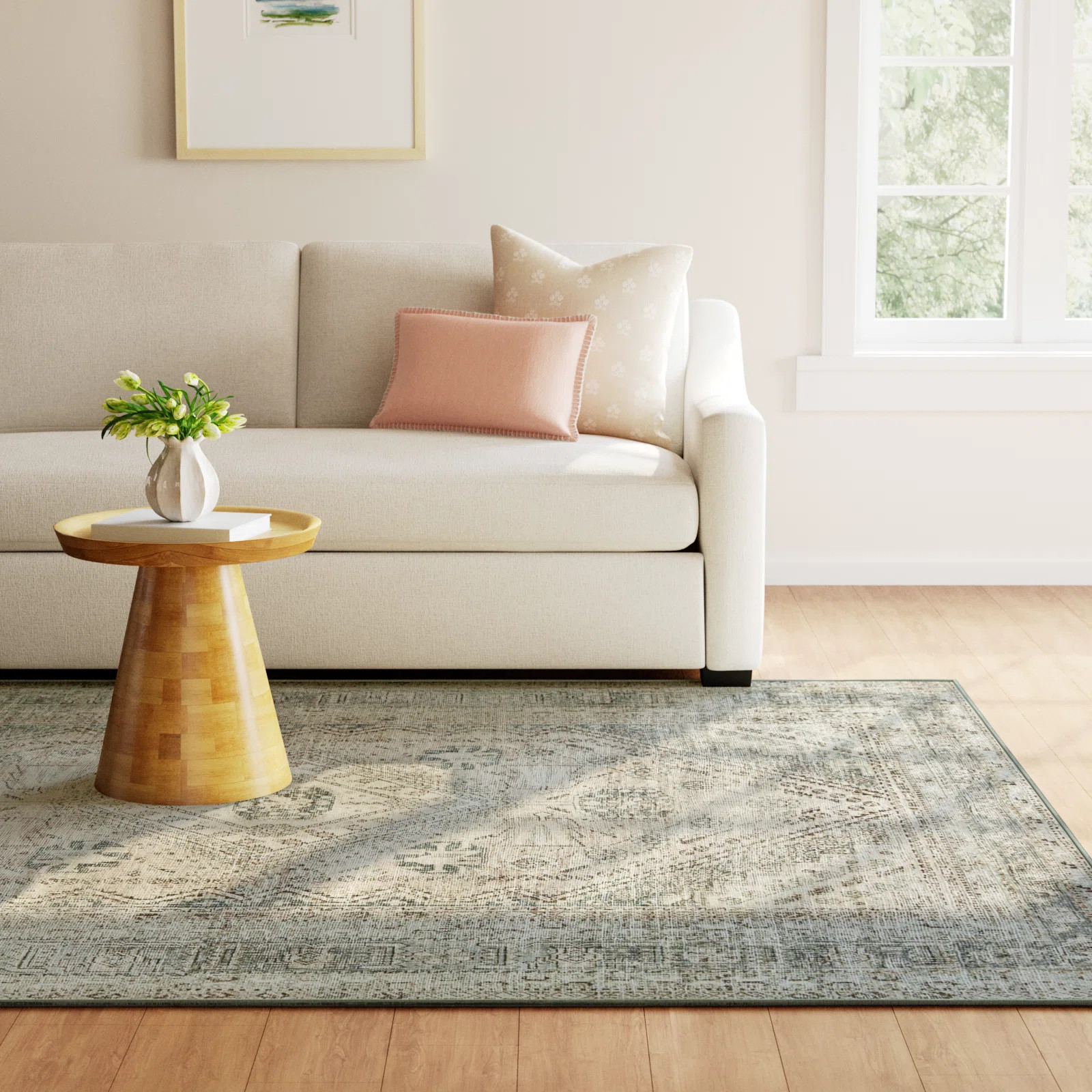 Magnolia Home By Joanna Gaines X Loloi Sinclair Machine Washable Natural / Sage Area Rug | Birch Lane