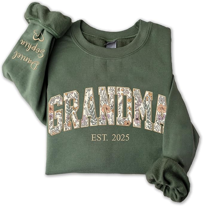 Personalized Floral Embroidered Applique Grandma Sweatshirt For Women, Custom Grandma Gifts from ... | Amazon (US)