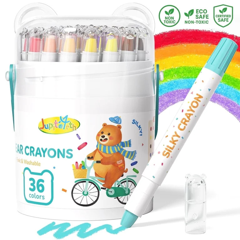 Jupitearth 36Ct Non-Toxic Washable,Silky Crayons for toddlers1-3,Kids 4-8,Back to School Art Supp... | Walmart (US)